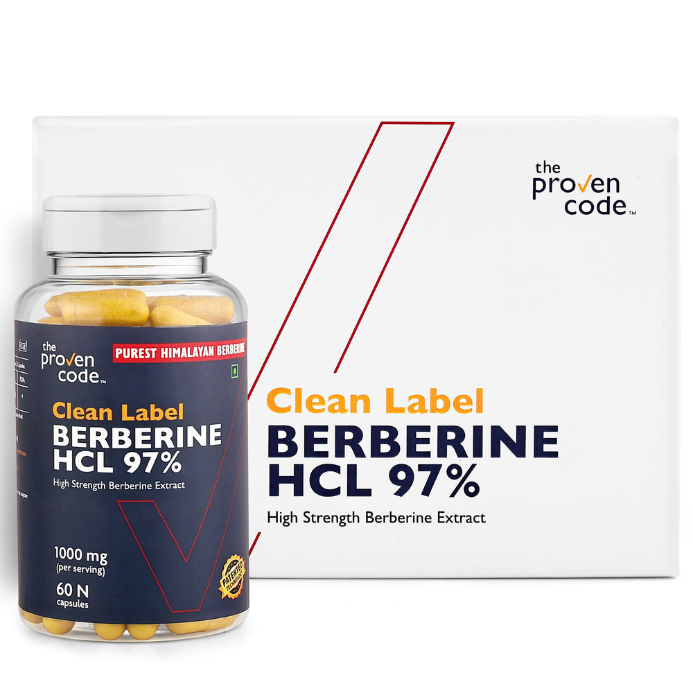 The Proven Code Clean Label Berberine HCl 97% capsule bottle on a white background