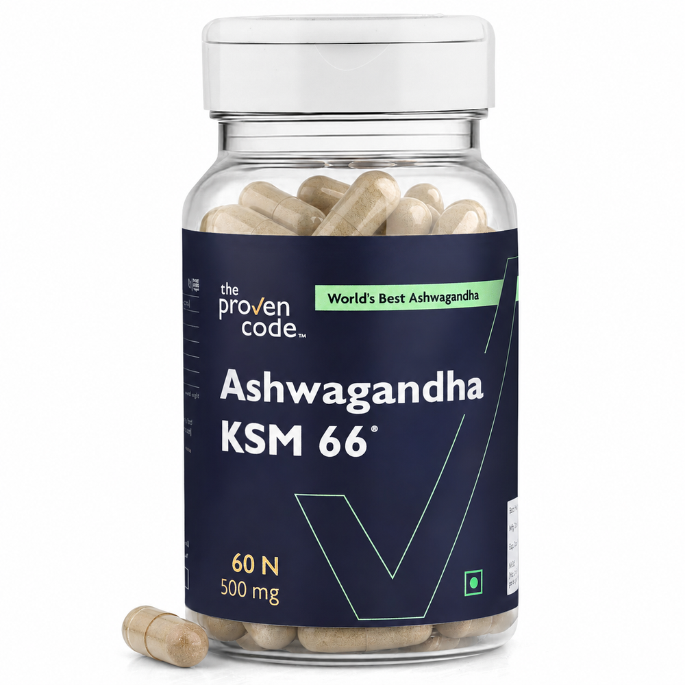 The Proven Code Ashwagandha KSM-66 capsule bottle on a white background