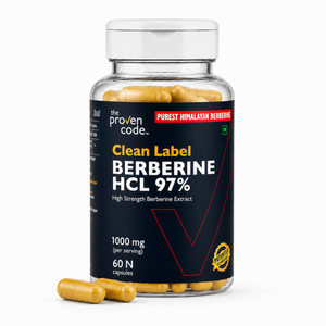 The Proven Code Clean Label Berberine HCl 97% capsule bottle on a white background